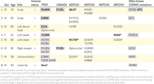 Description of sample cases and selected mutations of interest