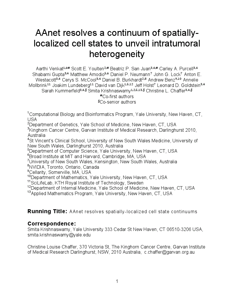 First page of AAnet resolves a continuum of spatially-localized cell states to unveil intratumoral heterogeneity<alt-title alt-title-type="left-running">AAnet resolves spatially-localized cell state continuums</alt-title>
