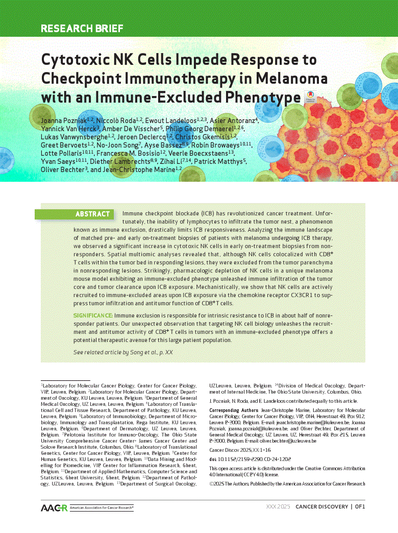 First page of Cytotoxic NK Cells Impede Response to Checkpoint Immunotherapy in Melanoma with an Immune-Excluded Phenotype<alt-title alt-title-type="short">Cytotoxic NK Cells Hinder Checkpoint Therapy in Melanoma</alt-title>