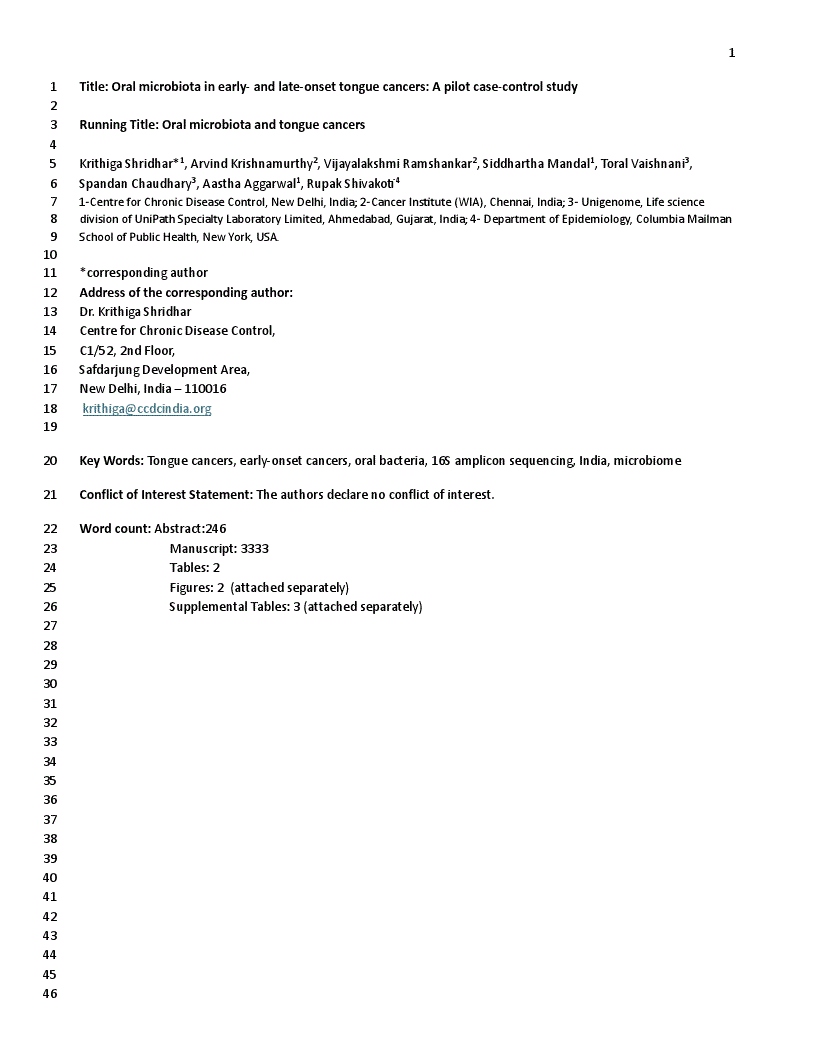 Oral microbiota in early- and late-onset tongue cancers: A pilot case ...