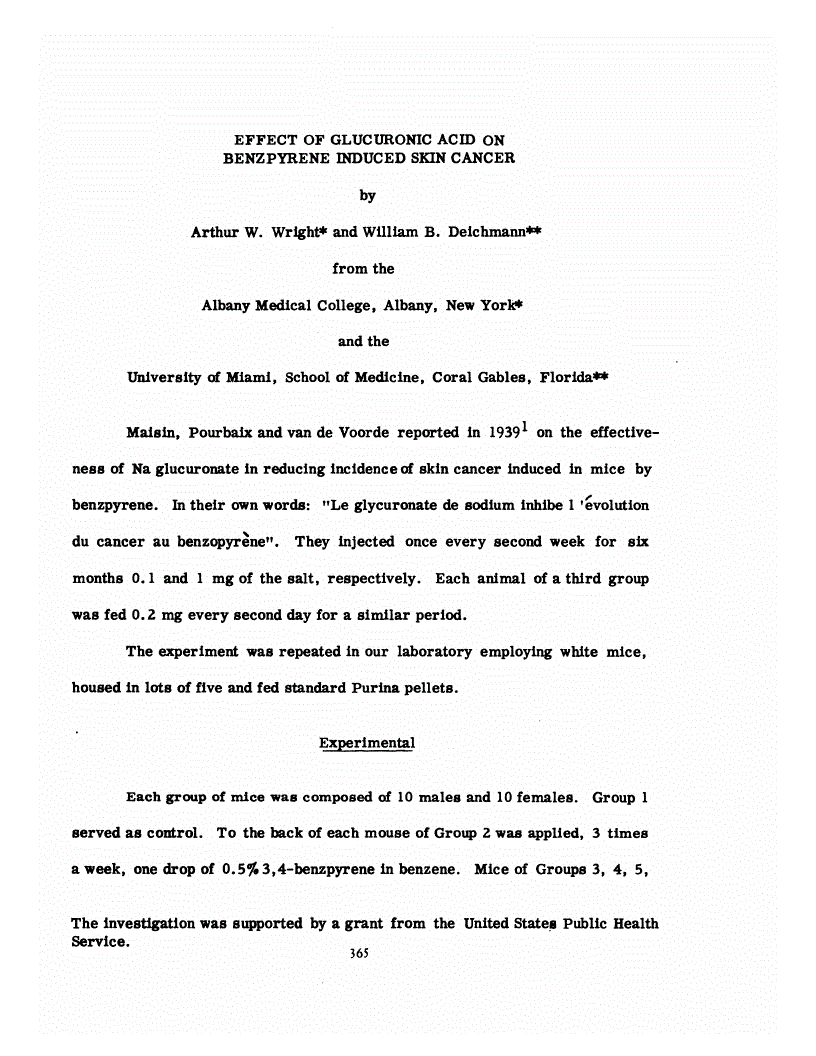 First page of Effect of Glucuronic Acid on Benzpyrene Induced Skin Cancer