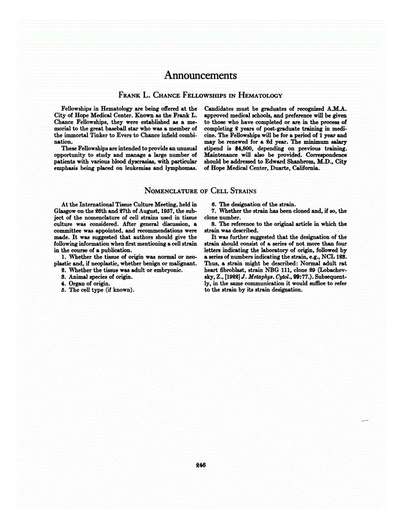 First page of Announcements