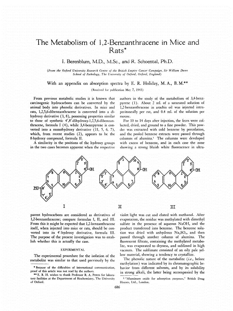First page of The Metabolism of 1,2-Benzanthracene in Mice and Rats<xref rid="FN1" ref-type="fn"><sup>*</sup></xref>