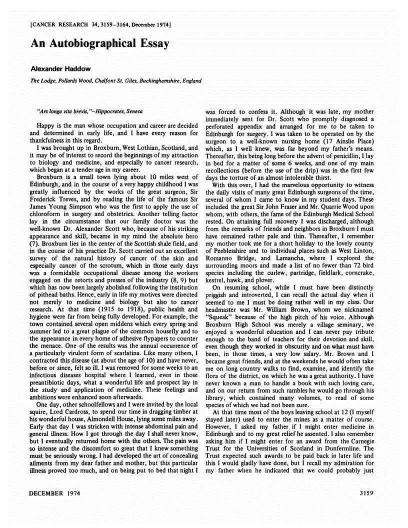 First page of An Autobiographical Essay
