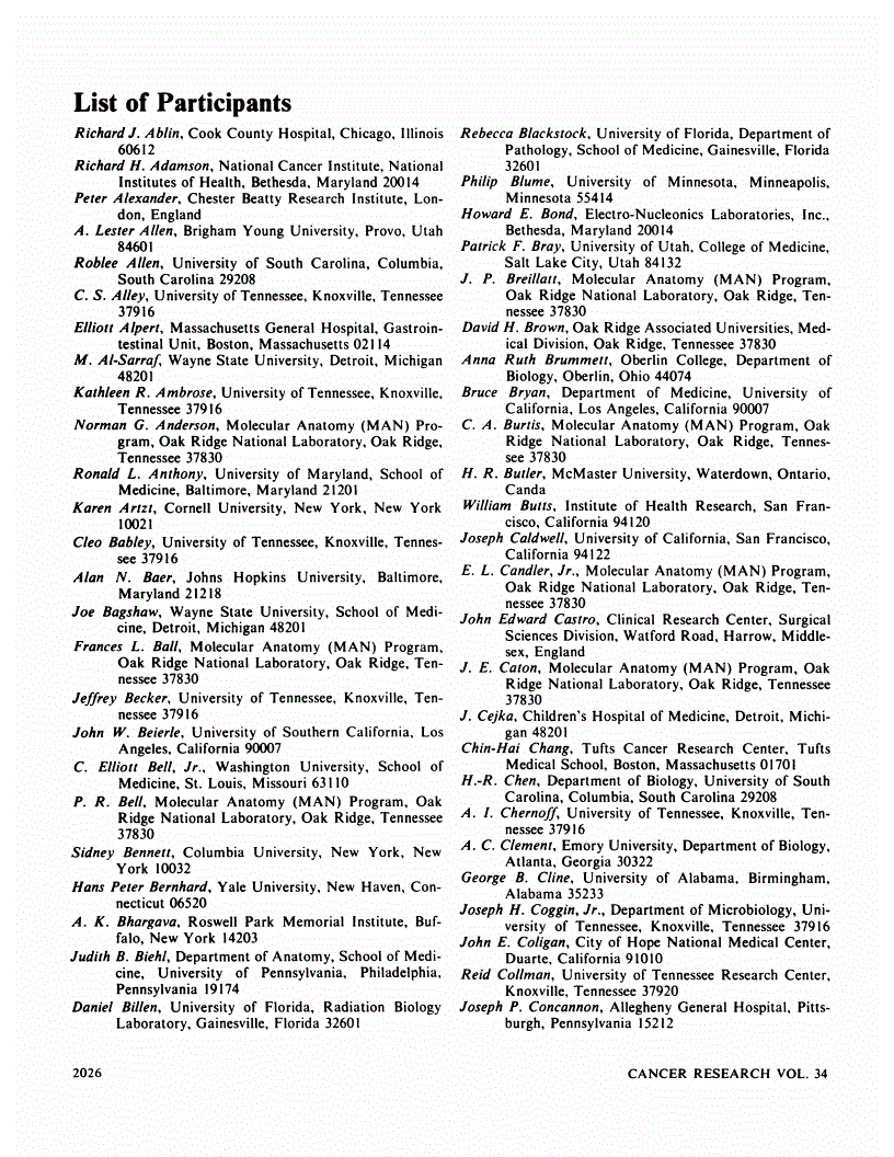 First page of List of Participants