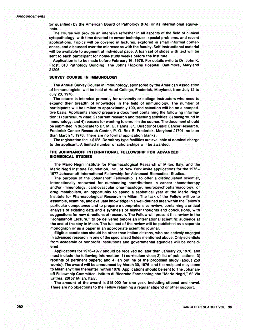 First page of The Johananoff International Fellowship for Advanced Biomedical Studies