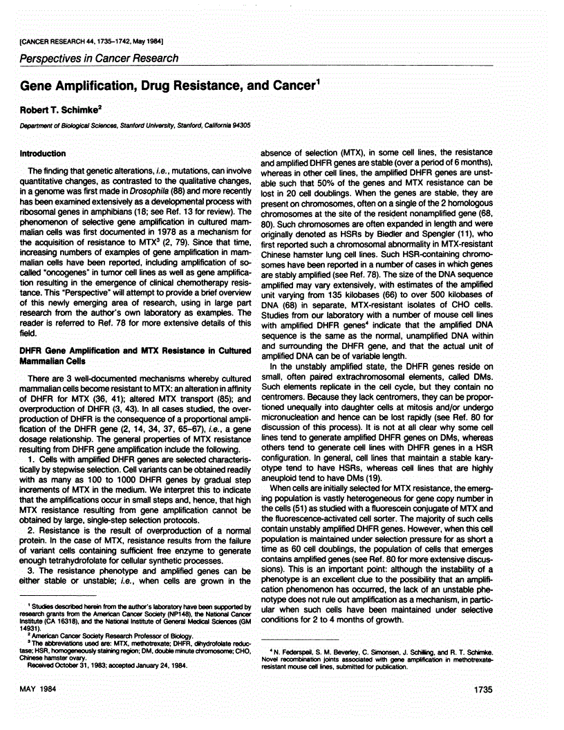 First page of Gene Amplification, Drug Resistance, and Cancer<xref rid="FN1" ref-type="fn"><sup>1</sup></xref>
