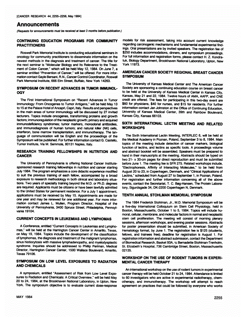 First page of Announcements