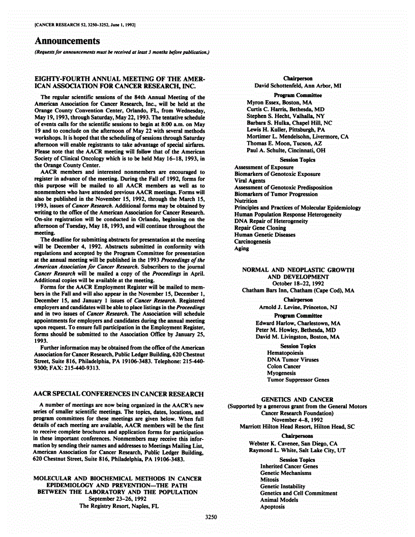 First page of Announcements