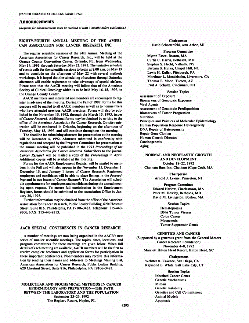 First page of Announcements