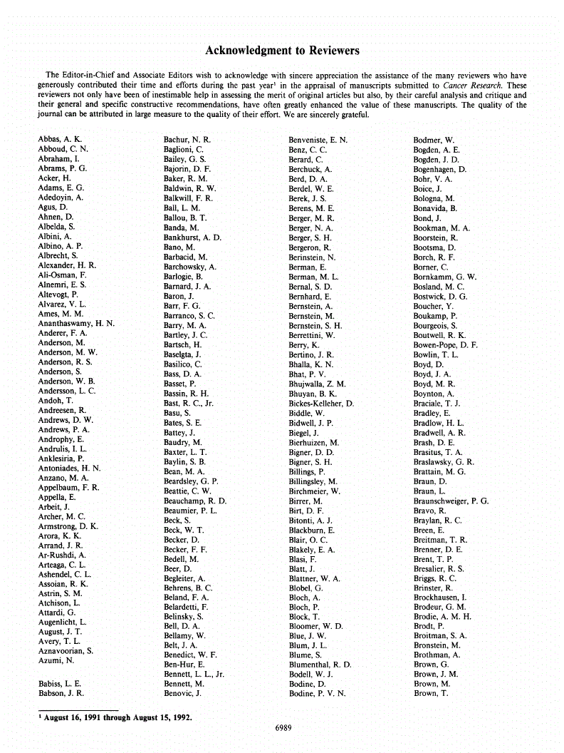First page of Acknowledgment to Reviewers