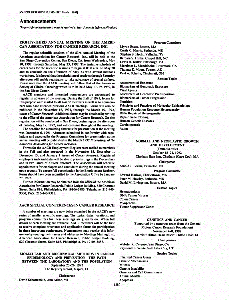 First page of Announcements
