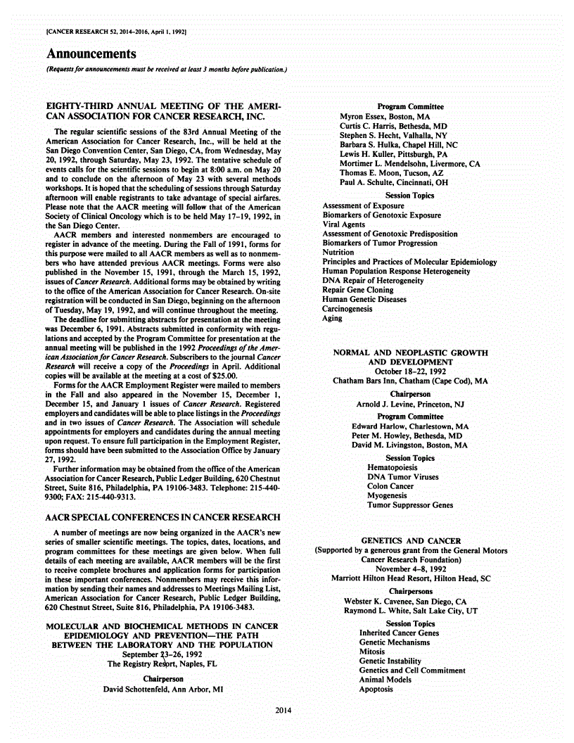First page of Announcements
