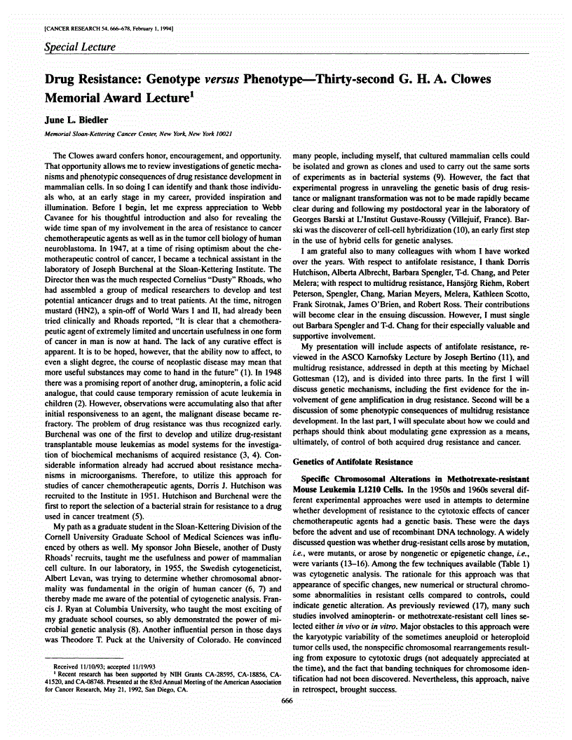 First page of Drug Resistance: Genotype <italic>versus</italic> Phenotype—Thirty-second G. H. A. Clowes Memorial Award Lecture<xref rid="FN1" ref-type="fn"><sup>1</sup></xref>