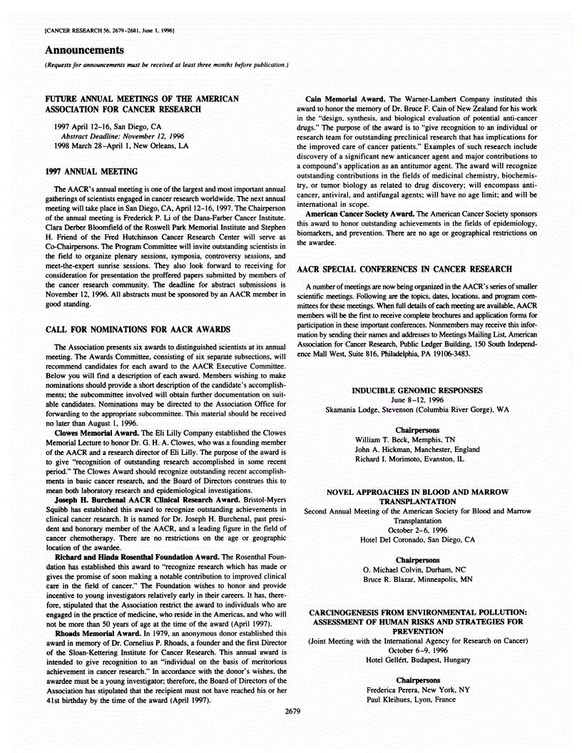 First page of Announcements
