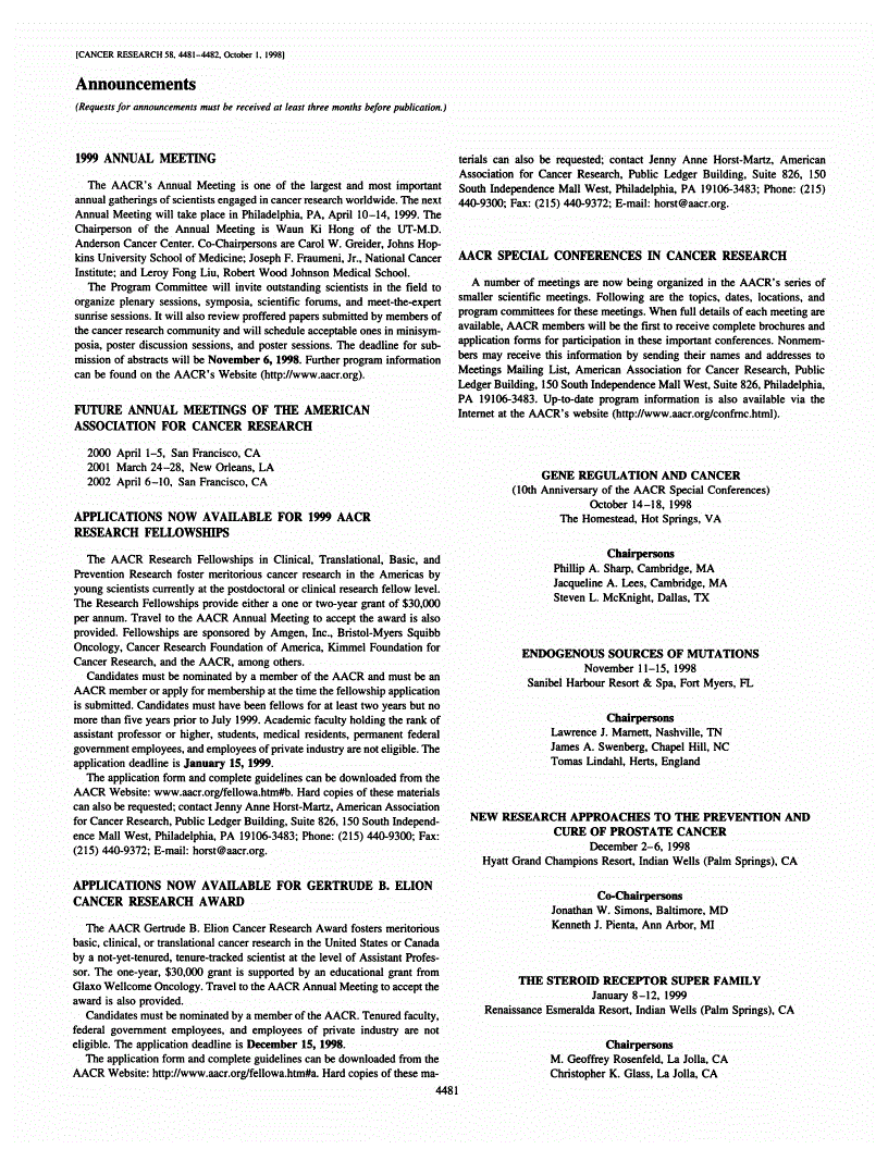 First page of Announcements