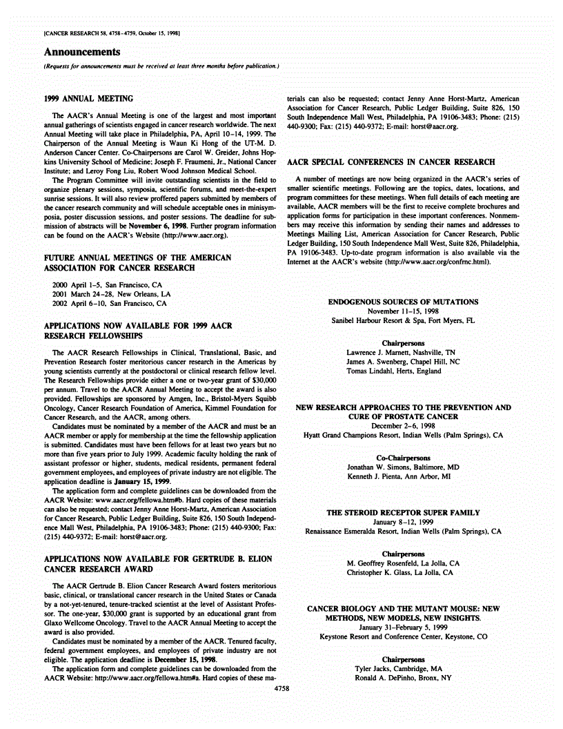 First page of Announcements