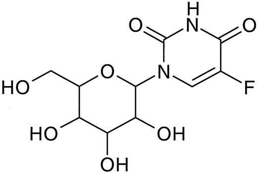 Fig. 1. Structure of OGT 719 (galactopyranosyl-5-FU), which has the molecular formula C10H13FN2O7 and a molecular weight of Mr ∼292.
