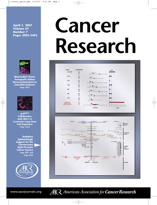Cancer Research Cover Image for Volume 67, Issue 7