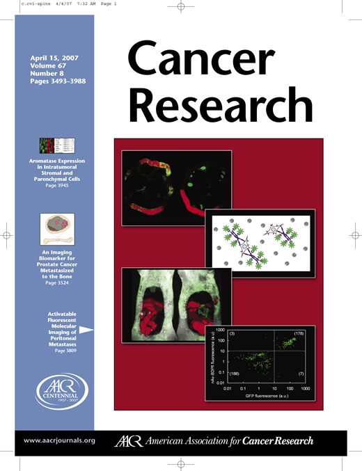Cancer Research Cover Image for Volume 67, Issue 8