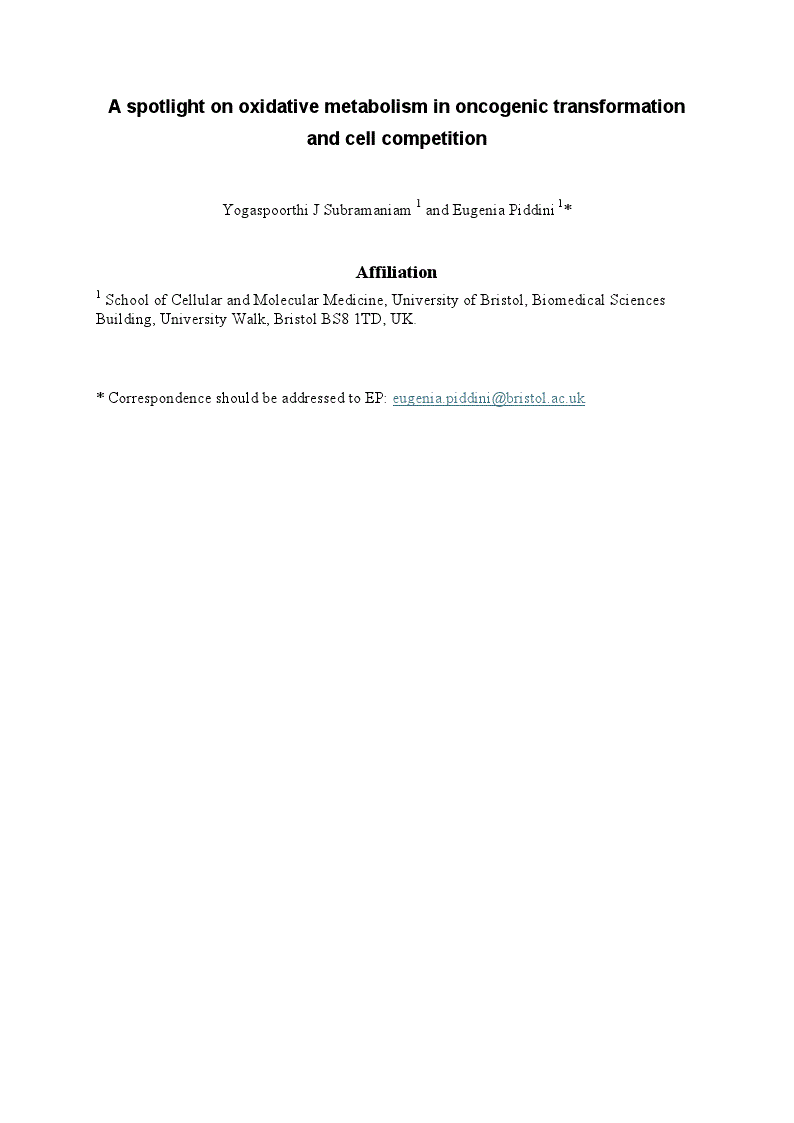 First page of A spotlight on oxidative metabolism in oncogenic transformation and cell competition<alt-title alt-title-type="left-running" />