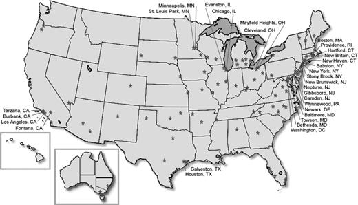 Figure 1. Geographical distribution of GOG study sites at which GOG-199 was open to enrollment.