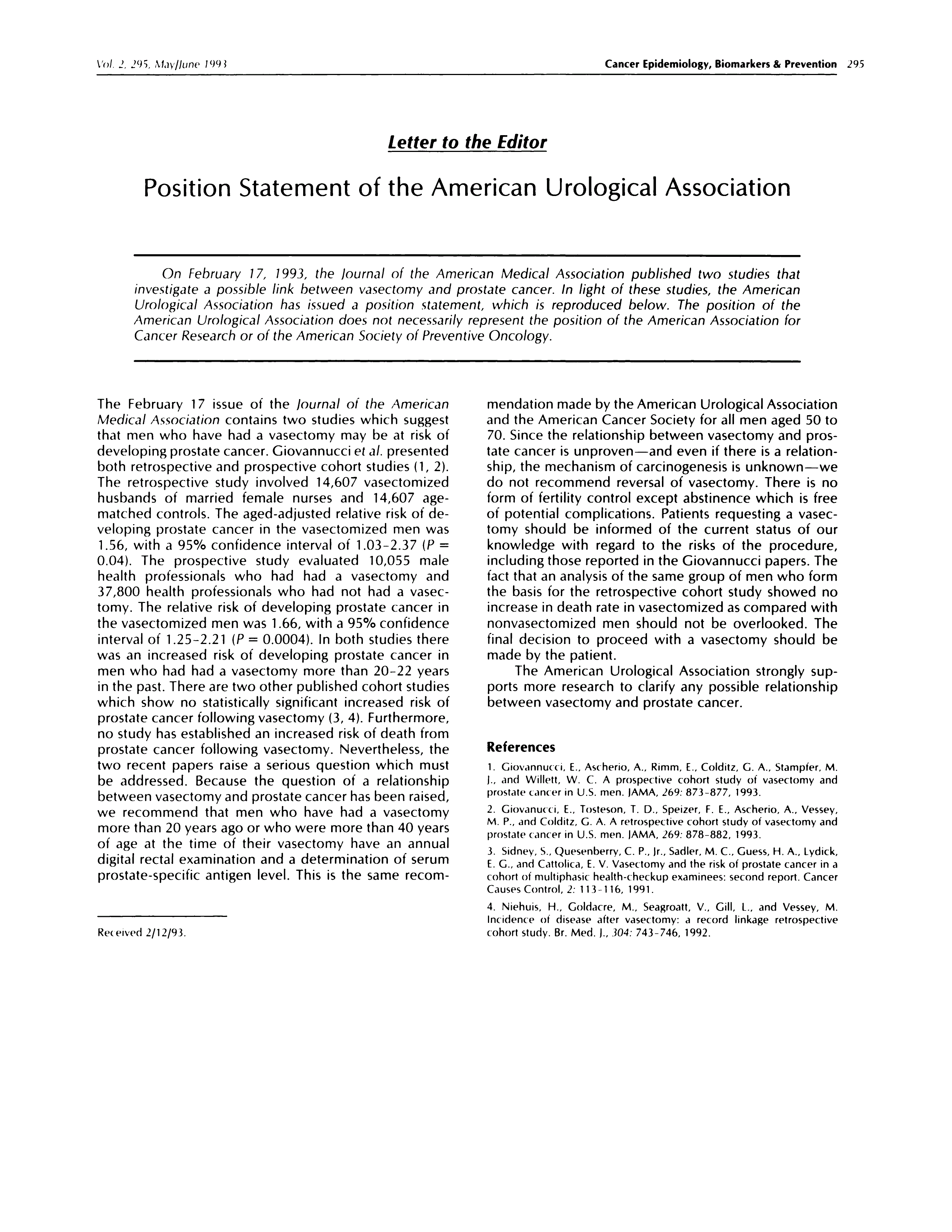 First page of Position statement of the American Urological Association.