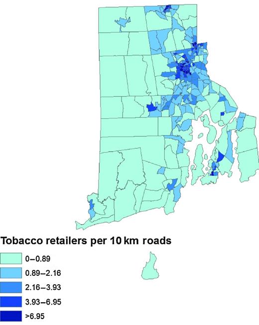 Figure 1. Tobacco retailer outlet density (stores per 10 km of roadway).