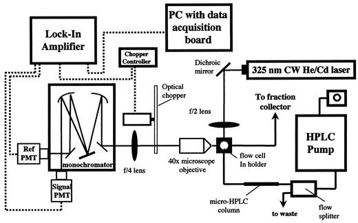 Fig. 2. Schematic outline of the HPLC-LIF instrument.