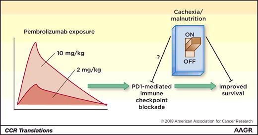 Figure 1. Cachexia/malnutrition blocks the beneficial effects of pembrolizumab independent of pembrolizumab exposure.