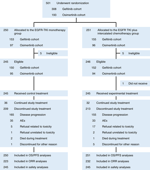 CONSORT diagram. Flowchart of patient disposition throughout the study, including randomization, eligibility, treatment, and follow-up. 