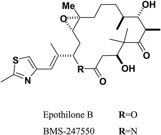 Fig. 1. Chemical structures of epothilone B and BMS-247550.