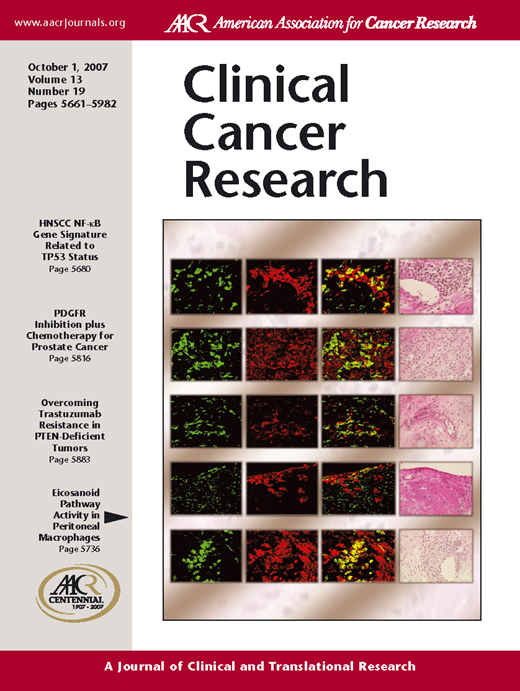 Clinical Cancer Research Cover Image for Volume 13, Issue 19
