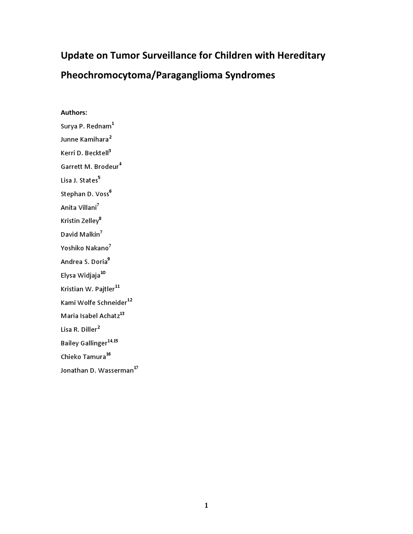 First page of Update on Tumor Surveillance for Children with Hereditary Pheochromocytoma/Paraganglioma Syndromes<alt-title alt-title-type="left-running">Surveillance in Hereditary Pheochromocytoma Paraganglioma</alt-title>