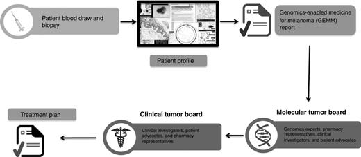 Figure 1. Process diagram depicting key steps from patient consent through molecular profiling and treatment plan generation. The entire process from biopsy to treatment plan is designed to be performed in less than 5 weeks.